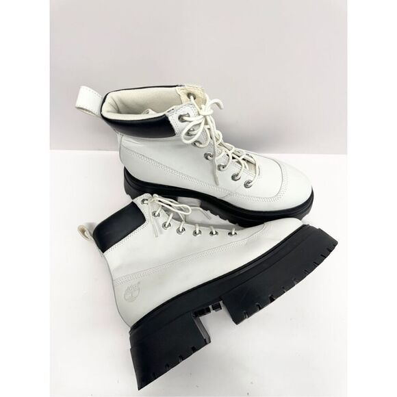 Timberland Boots Sky 6 Inch White Nubuck Leather Size 7 Womens Block Heel NEW - Picture 8 of 9